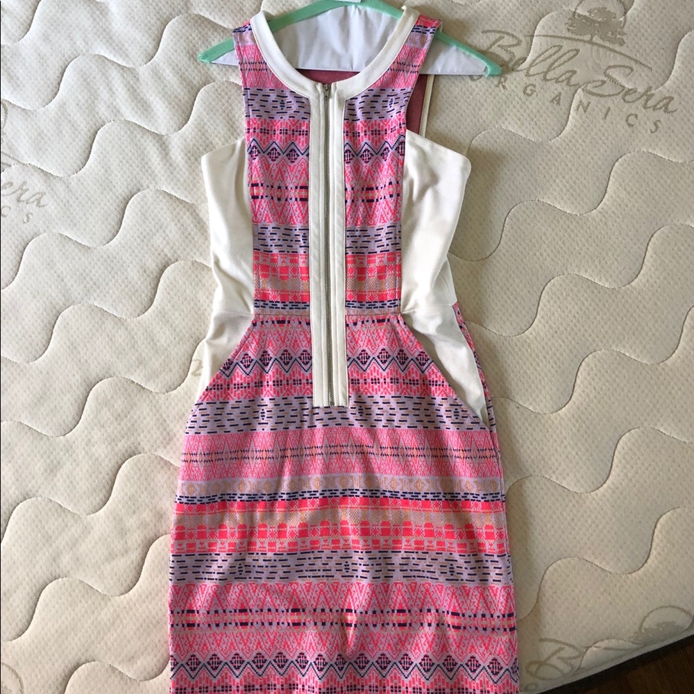 Ella Moss Paz Aztec pink sheath zipper dress, xs